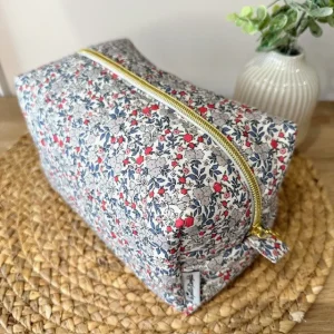 Trousse de toilette matelassée Thème Fleurs gris, rose, bleu