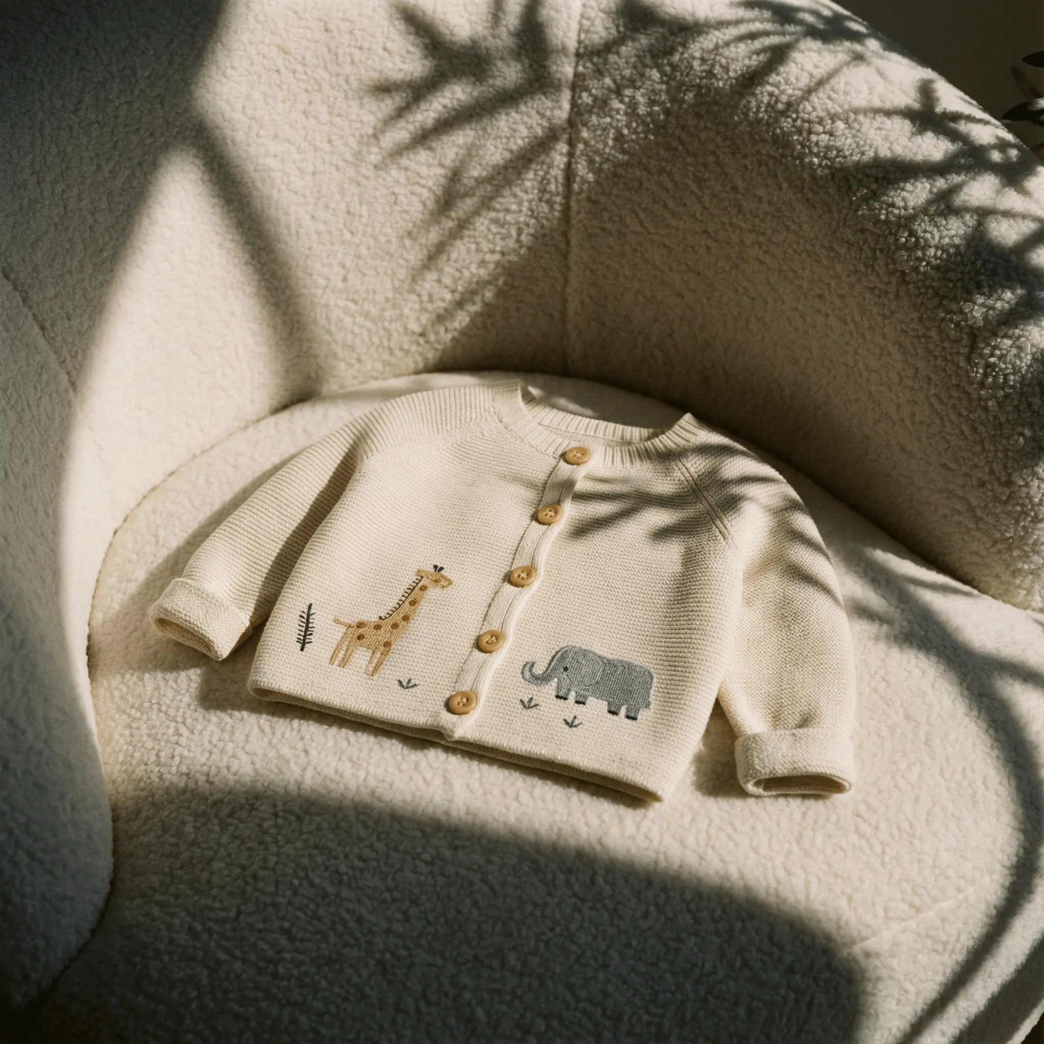Gilet bébé en maille avec animaux – Girafe et éléphant brodés – Image 3